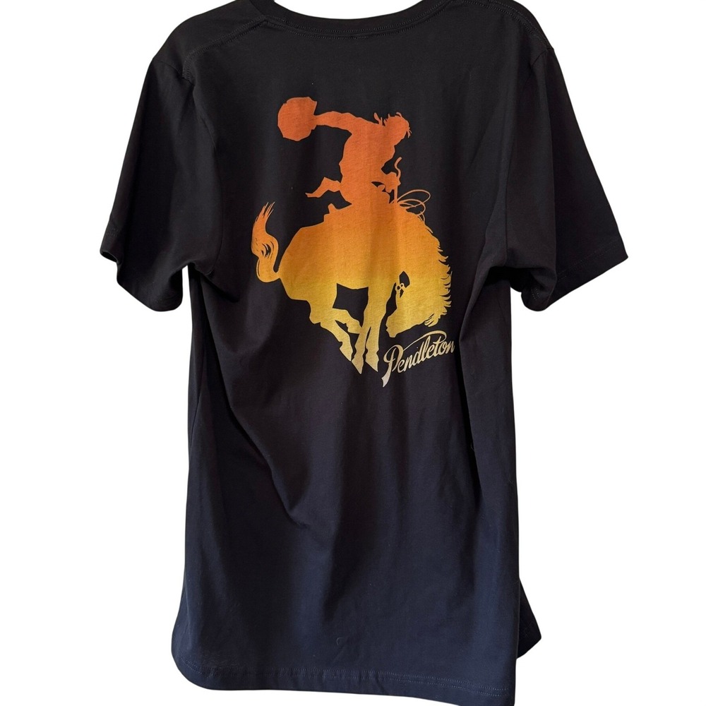Pendleton T-Shirt Men L Black Orange Bronco Graphic Western 100% Cotton Rodeo